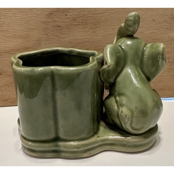 Vintage Ceramic Elephant Planter Vase  Lucky Trunk Up Elephant  Green Succulent - Picture 3 of 9